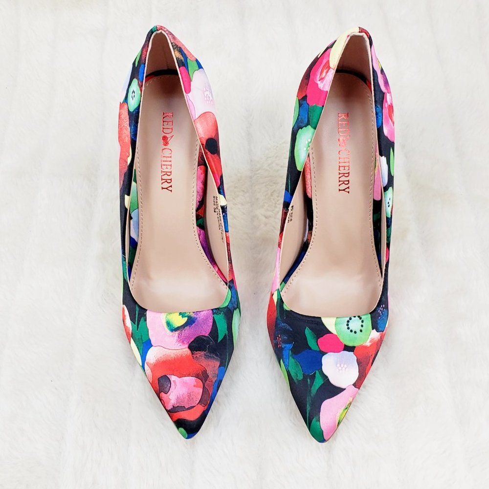 Multi Floral High Heel Pumps Slip On Shoes - Picture 7 of 9